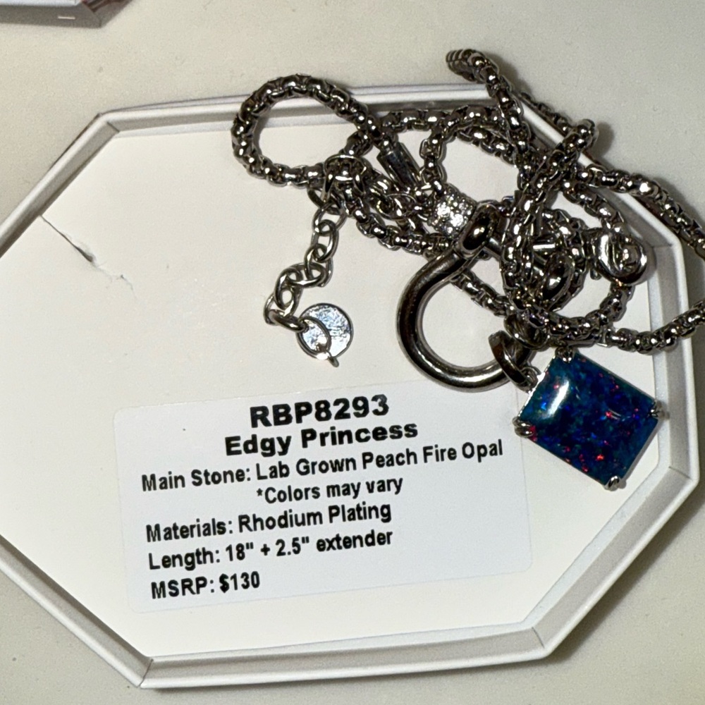 Bomb Party Edgy Princess Opal Necklace with Rhodium Chain